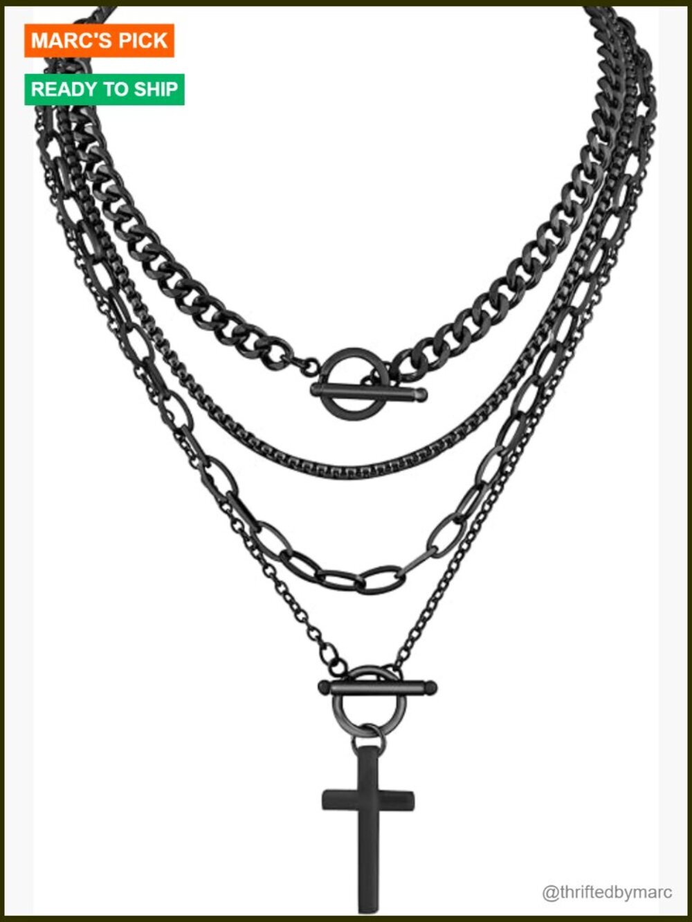 Gothic Layered Cross Choker Necklace Set Punk Grunge Emo Stainless Steel